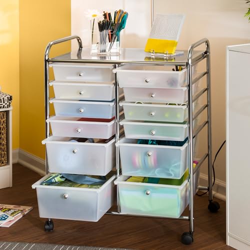 Honey-Can-Do Rolling Craft Storage Cart, Clear, 12-Drawer - Image 5
