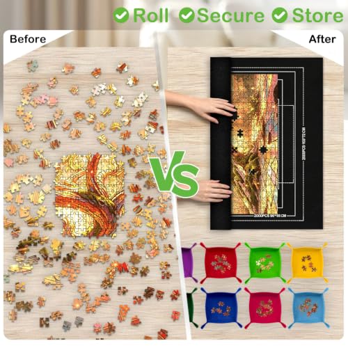 Portable Puzzle Mat Roll Up Set with 8 Sorting Trays, Pump - Image 4