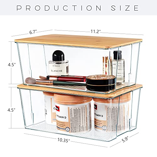 Hudgan 4 Pack Clear Plastic Storage Bins with Bamboo Lids - Image 7