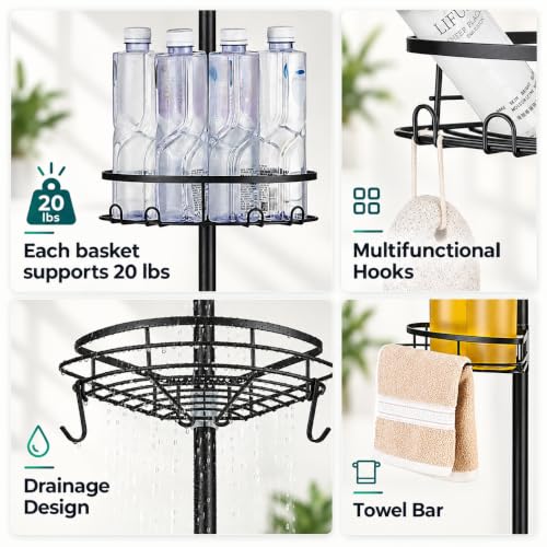 Shower Corner Caddy Organizer, Rustproof 4-Tier Tension Pole - Image 6