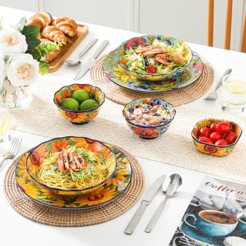 30 Oz Pasta Bowls Set of 4, 8.3 Inch Assorted Floral Ceramic - Image 3