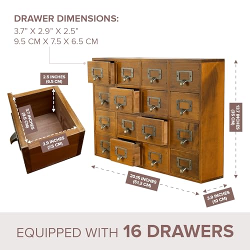 Card Catalog Desk Drawer Organizer - Wooden Storage Box with 16 - Image 3
