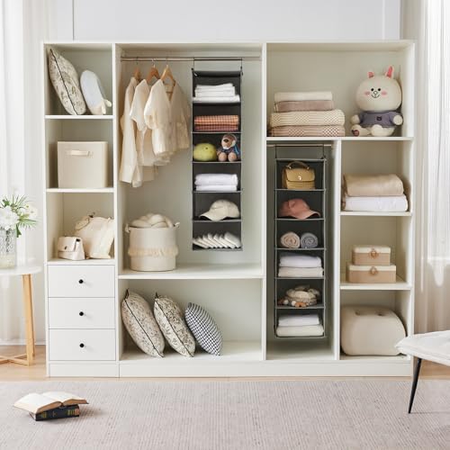 6 Tier Hanging Closet Organizer with 2 Sturdy Hooks, Grey - Image 5