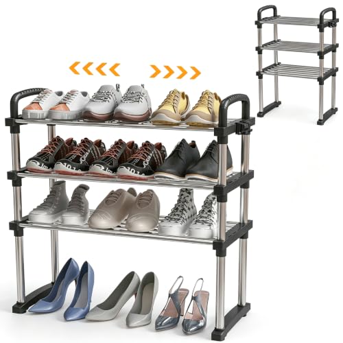 REBECAT Expandable Shoe Rack 3 Tier Stainless Steel Closet - Image 2