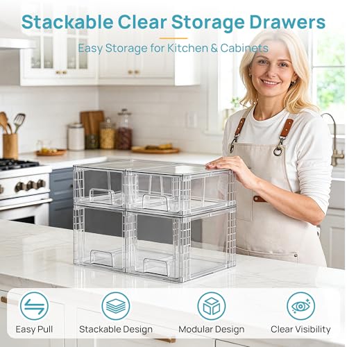 4-Pack Clear Stackable Storage Drawers - Image 4