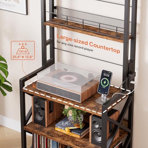 Record Player Stand with Power Outlet - Turntable Display Shelf - Image 7