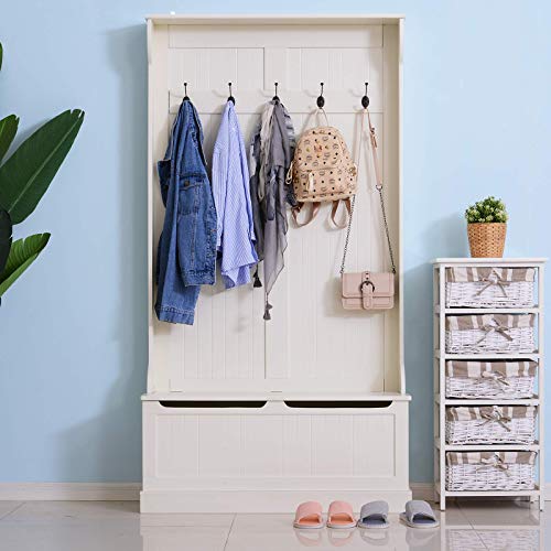 HOMCOM Hall Tree with Shoe Storage, Entryway Coat Rack with Bench - Image 5