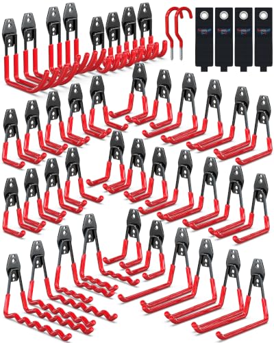 3-H Heavy Duty Garage Hooks, 46 Pack Wall Storage Organizer,Red - Image 2
