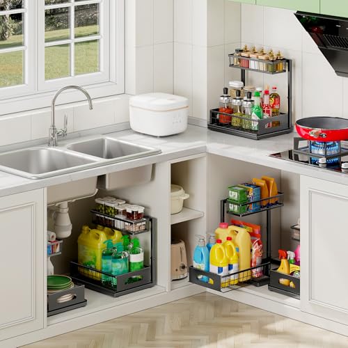 Under Sink Organizer, 2-Pack L-Shaped Metal Pull-Out Drawers - Image 7
