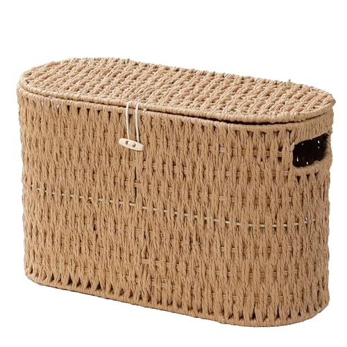 Toilet Paper Storage Basket with Lid, Paper Rope Wicker - Image 2