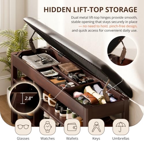 Shoe Rack Storage Bench, 39.3" Wide Solid Rubberwood - Image 5
