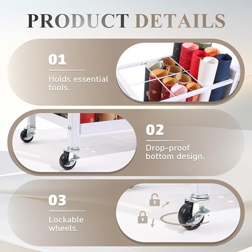 Adjustable Wrapping Paper Organizer Cart with Hooks & Slap Bands - Image 4