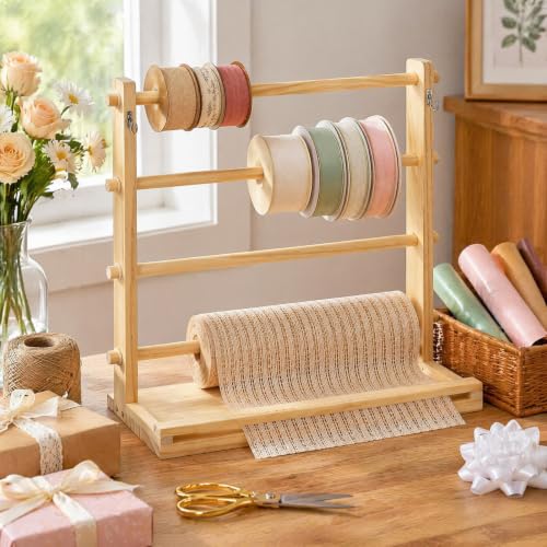 Tosnail Wooden Ribbon Organizer Rack, 4 Tier Ribbon Spool Holder - Image 8