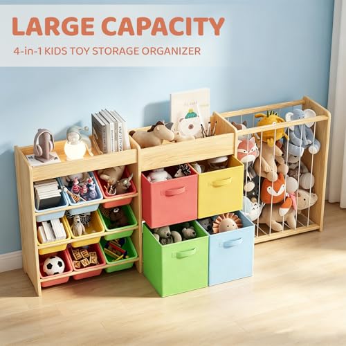 Large Wooden Plush Toy Storage Organizer with Bookshelf - Image 4