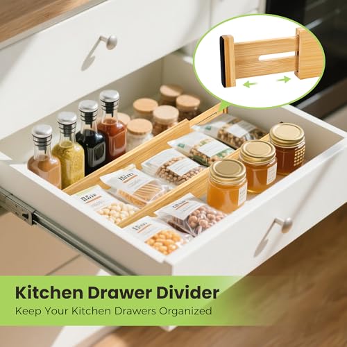 Fyvva Drawer Organizer, Spring-Loaded Expandable Bamboo Dividers - Image 5