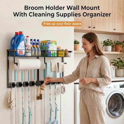 Broom Holder Wall Mount with Paper Towel Holder& | Home Organization - Image 5