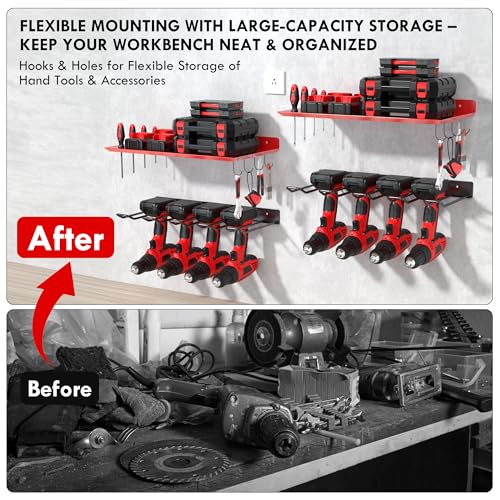 KSVO Wall Mount Power Tool Organizer, Heavy Duty Drill Rack, Red - Image 6