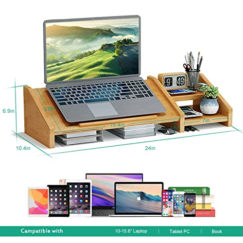 Ufine Bamboo Laptop Stand for Desk with Storage Computer Monitor - Image 6