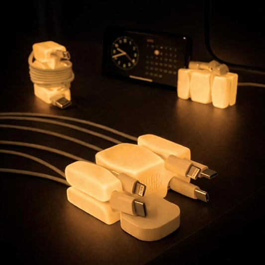 GlowBrick Stocking Stuffers for Adults Cord Management Weighted Cord Holder Cable Wrap Phone Stand - Glow-in-The-Dark Gadget Organizer for Nightstand. Gift for Men, Silicone. Glowing Orange
