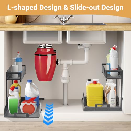 Under Sink Organizer 2-Tier - Metal Pull Out Kitchen Black 2-Pack - Image 6
