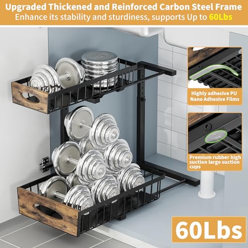 2 Pack Metal Under Sink Organizer with Sliding Drawer, Black - Image 7