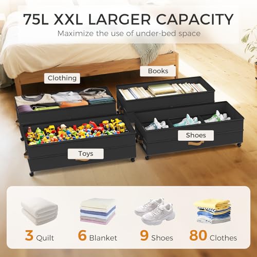 75L 2 Pack Adjustable Under Bed Storage with Wheels - Image 4