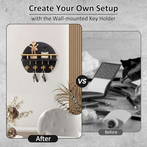 Nekon Key Holder for Wall, 9.8 Inch Round Wall Decor, Black - Image 6