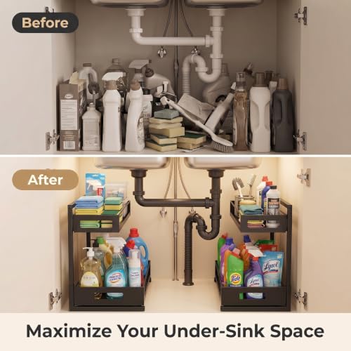 Under Sink Organizer Adjustable Height L Shaped Pull Out - Image 4