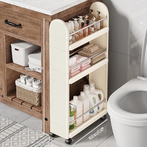 MiaLi 3 Tier Slim Storage Cart with Wheels, 1 PCS White Utility - Image 3