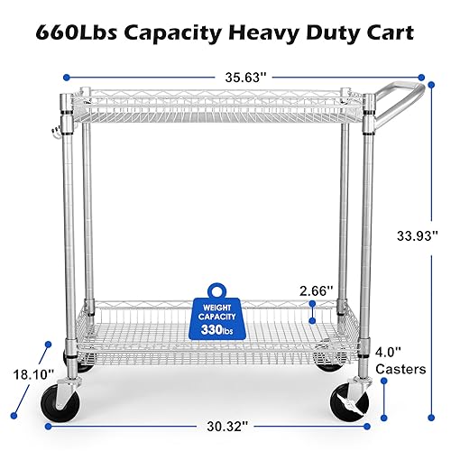 WDT Heavy Duty 2 Tier Rolling Cart, NSF Listed - Image 5