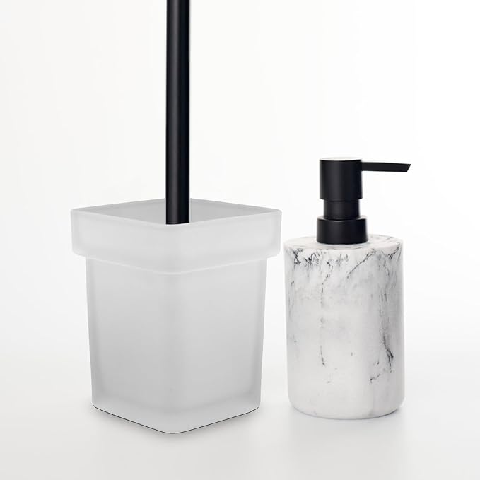 Ceramic Toilet Brush Holder with Square Frosted Bathroom Bowl Brush Stand for Household Toilet Cleaning and Storage