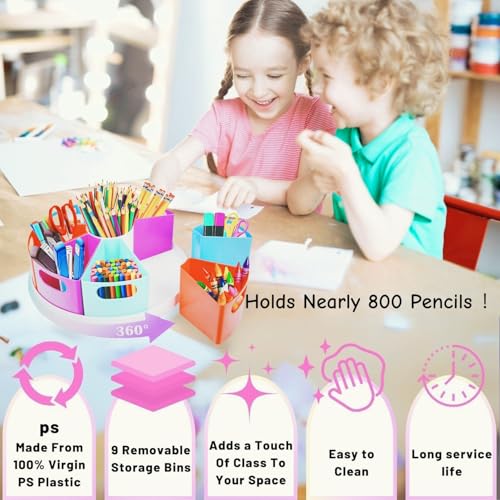 Rotating Art Supply Organizer Storage Caddy for Kids - 9 Bin - Image 4