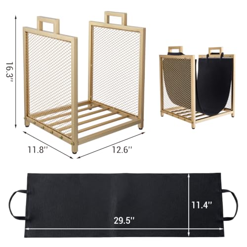 MyGift Gold Metal Wire Mesh Firewood Rack with Black - Image 3