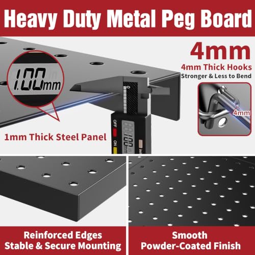 Heavy Duty Metal Pegboard Wall Organizer with 30 Hooks - Image 5