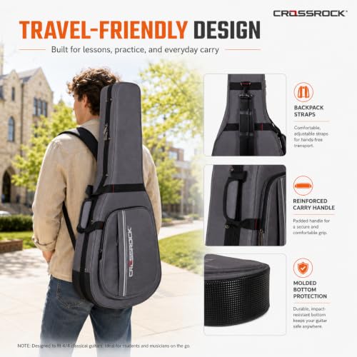 Crossrock Classical Guitar Foam Case | Lightweight Gray - Image 7