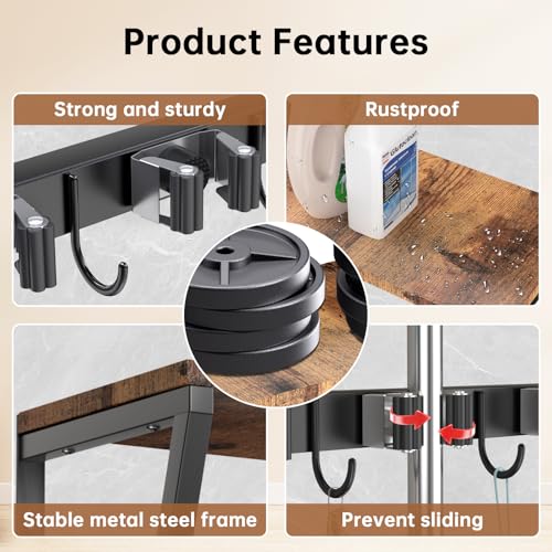 Broom and Mop Organizer Wall Mount, Heavy Duty Broom - Image 4