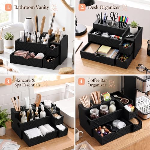 Hair Tool Organizer with 3 Drawer Wooden Blow Dryer Holder, Black - Image 6