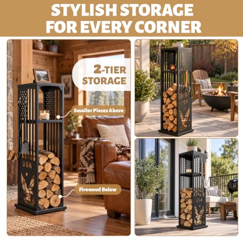 44" Firewood Rack Indoor with Shelf, Fireplace Log Holder - Image 6