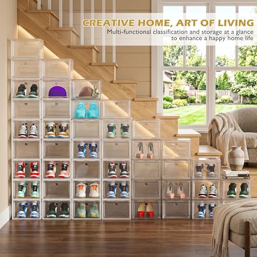 Sturdy Clear Shoe Organizer with Magnetic Door, Stackable Shoe - Image 4