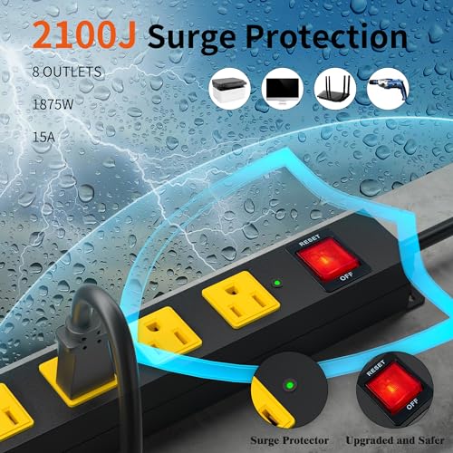 8 Outlet Long Power Strip, 2100J Surge Protector Heavy Duty 6FT - Image 4
