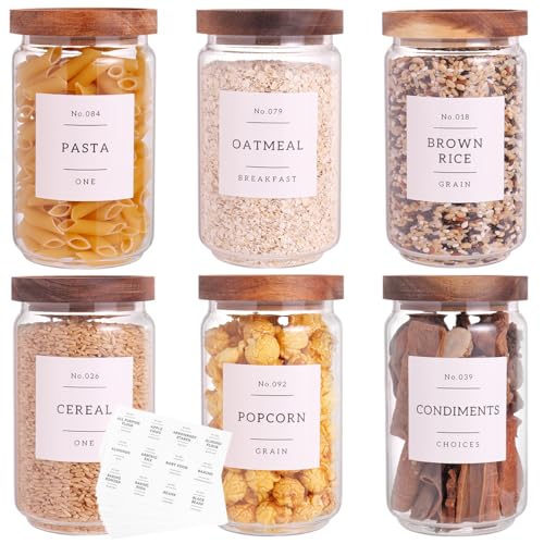 6 Set Glass Pantry Storage Jars with Acacia Airtight Lid - Image 2