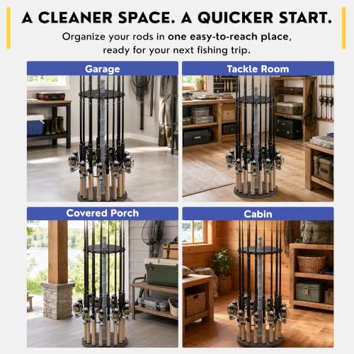 Rush Creek Creations 16-Rod Round Fishing Rod Holder | Garage Storage - Image 4