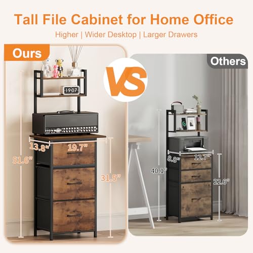 Snughome 3 Drawer Tall File Cabinet with 19.7'' Extended - Image 7