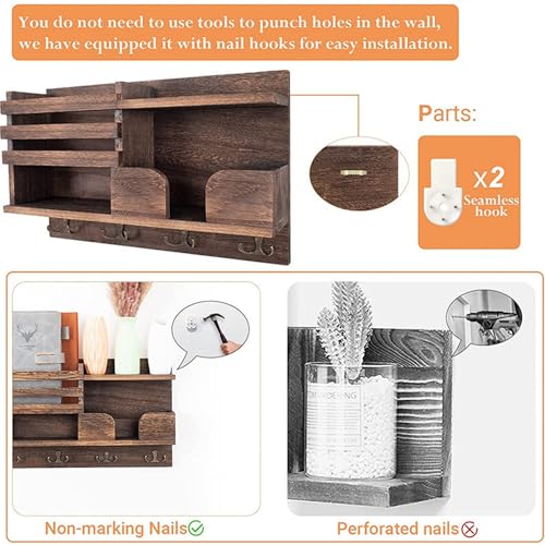 Key Holder Wall Mount, Wooden Organizer Wall Mount with 4 - Image 6