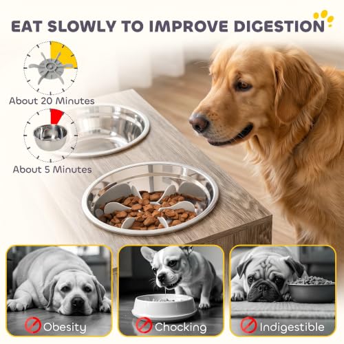 PawHut Elevated Dog Bowls, Storage Cabinet Slow Feeder - Image 7