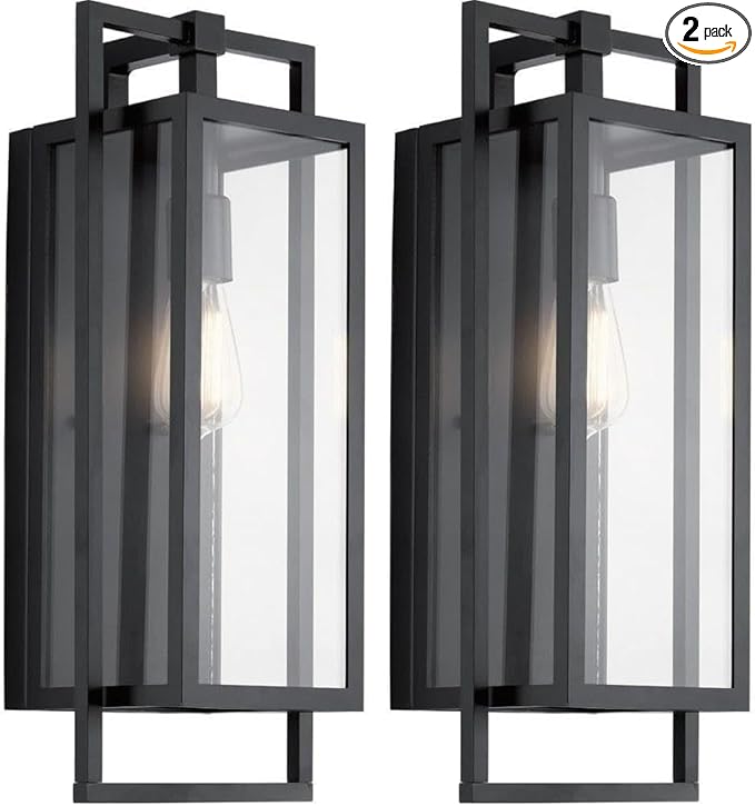 Kichler Goson 20" Outdoor Wall Light in Black, 1-Light Modern Exterior Wall Lantern with Clear Glass for Porch, Patio, Garage, (20" H x 8" W x 7" L), 59087BK (Pack of 2)