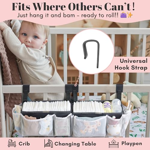 2-Pack Hanging Diaper Organizer for Crib, Playpen - Image 4