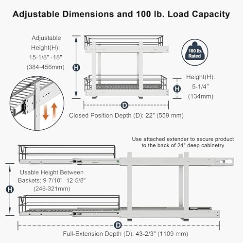 2 Tier Pull Out Cabinet Organizer - 14" W x 22" D Soft - Image 4