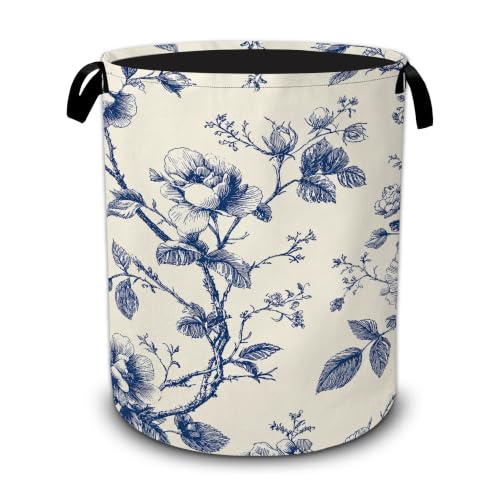 Vintage Blue Flowers Laundry Basket,Botanical Floral - Image 2