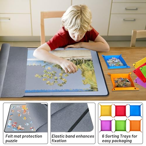 Folding Puzzle Board with 6 Sorting Trays and Felt | Home Organization - Image 6